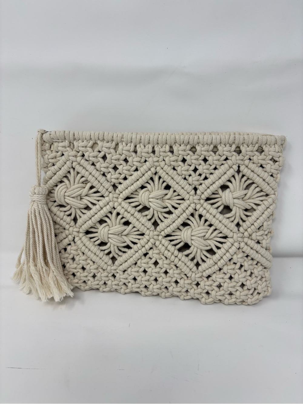Vtg Astrobarn Crochet Macrame Clutch Purse Bag Boho Cottagecore Tassel  Minimal